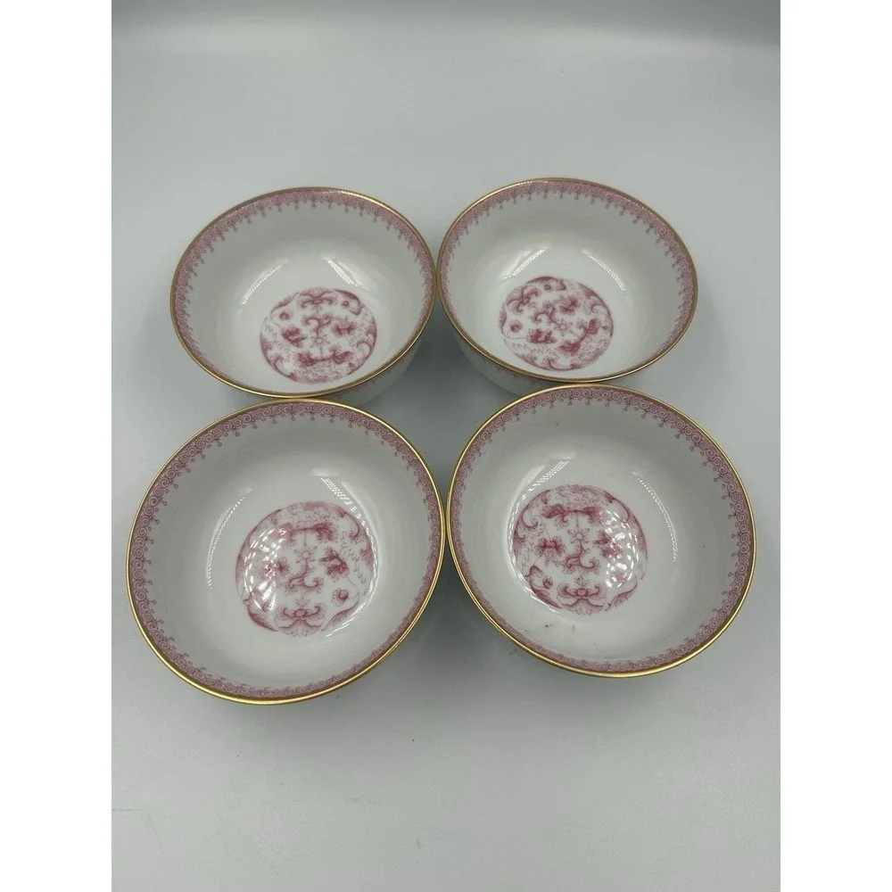 Mottahedeh Porcelain Floral Bowls Set of 4 White Pink Gold Trim 5 in never used